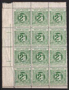 GB Ireland WEST CLARE RAILWAY Letter Stamp BLOCK{12} 2d Mint MM SS3185