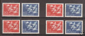 Scandinavian Countries MNH. 1956 North Countries, 4 complete sets, fresh, VF