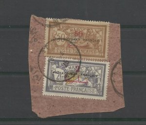 FRENCH COLONIES MOROCCO FRENCH PROTECTORATE 50c & 2Fr ON FRAGMENT USED