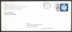 USA OFFICIAL Postal Stationery 1988 25c Dept AEROSPACE STUDIES TN USED Sc UO77