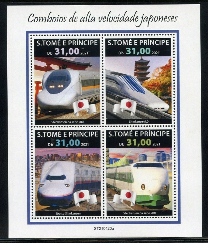 SAO TOME 2021 HIGH SPEED JAPANESE TRAINS  SHEET MINT NEVER HINGED