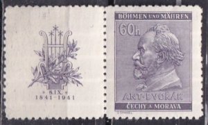 Czechoslovakia: Bohemia & Moravia 54 (mnh) 60h Dvořák, composer, dl lilac (1941)