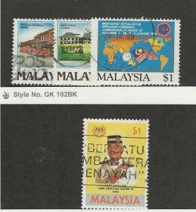 Malaysia, Postage Stamp, #348-349, 373, 404 Used, 1986-89 Map, Flag