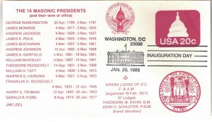 Jan 20 1985 Inauguration Covers (2), Ronald Reagan, Masonic cachet