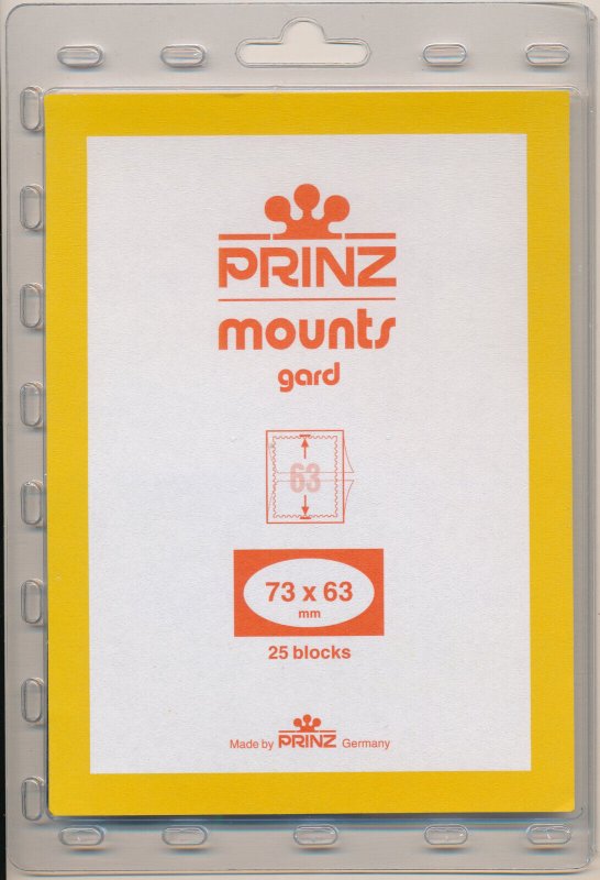 Prinz Scott Stamp Mount 73/63 mm - CLEAR - Pack of 25 (73x63  63mm)  PRECUT  913 