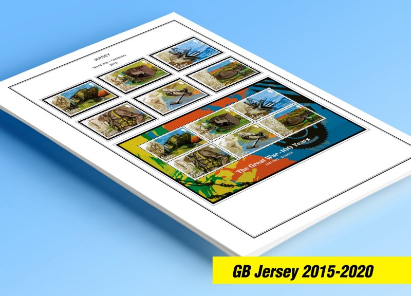 COLOR PRINTED JERSEY 2015-2020 STAMP ALBUM PAGES (89 illustrated pages)