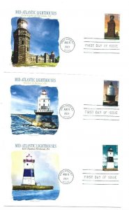 5621-25, Mid-Atlantic Lighthouses set of five Panda Cachets FDCs