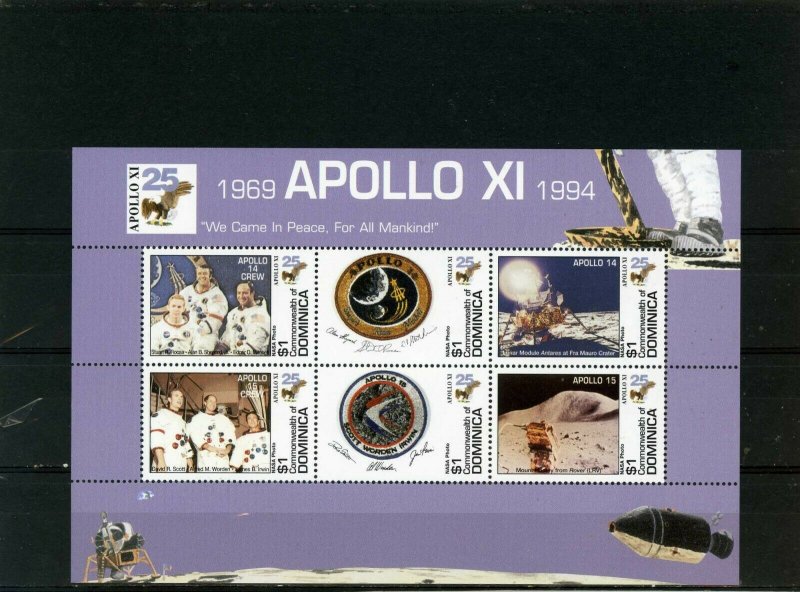 DOMINICA 1994 SPACE APOLLO MOON LANDING SHEET OF 6 STAMPS MNH