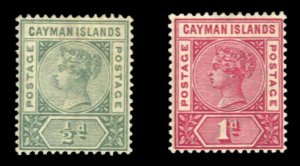 Cayman Islands #1-2 Cat$32.50, 1900 Victoria, 1/2p and 1p, hinged