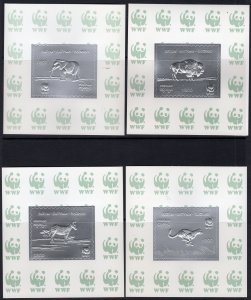 Batum 1994 WWF WILD ANIMALS 4 Souvenir Sheets Silver perforated  MNH