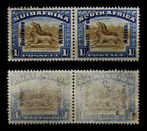 4516: South-West Africa SG51(A) 1s Blue & Brown. Bilingual Pair. 1927. Sc#90b...