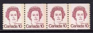 CANADA 605ii NH '76 10c QEII coil WIDE SPACING strip $5