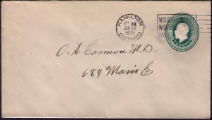 Canada # U 26 Used Envelope  Hamilton  Jan22 1931 cancel