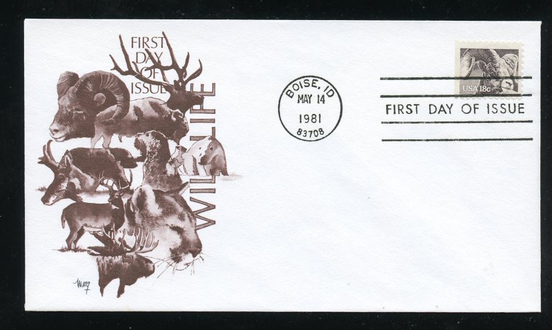 US 1880 American Wildlife Bklt - Bighorn Sheep UA Marg cachet FDC 