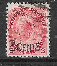 Canada #88  2c on 3c carmine Queen Victoria (U) CV $6.00