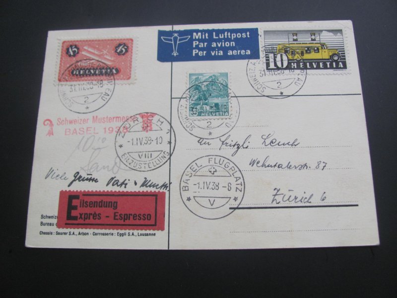 SWITZERLAND 1939 AIRMAIL CARD EXPRESS MAIL VAN XF (260)