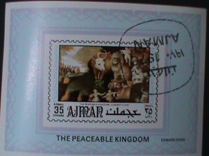 ​AJMAN-1970-COLORFUL THE PEACEABLE KINGDOM-BY EDWARD HICKS  -CTO-IMPERF-S/S VF