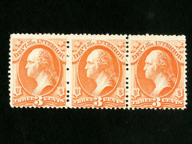 US Stamps # O98 F+ P.O. fresh strip of 3 OG NH Scott Value $67.50