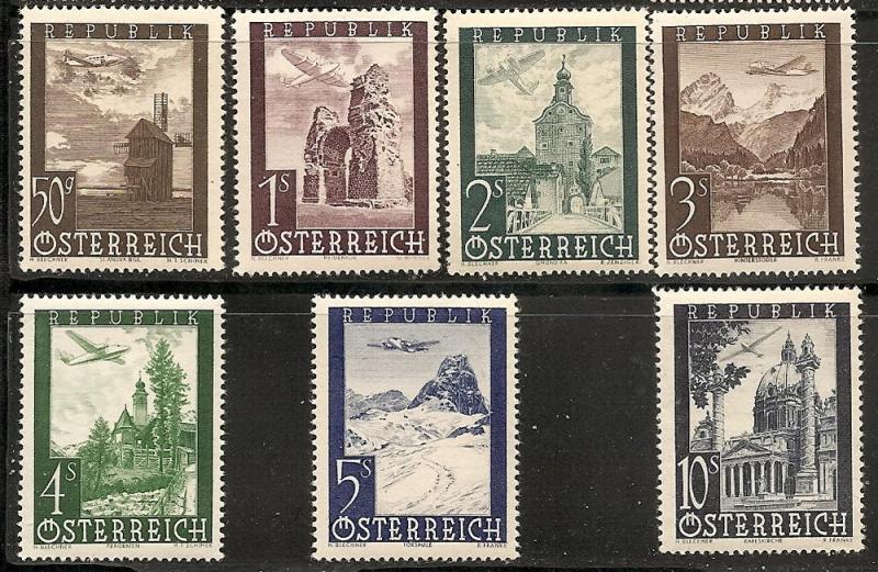 AUSTRIA C47-53 MINT OG 1947 AIRMAIL SCENES