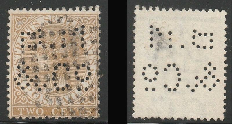 Malaya Straits Settlements 1868 QV 2c used PERFIN wmk CrownCC SG#11 M1438