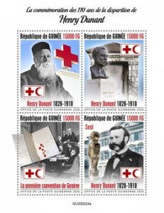 Guinea - 2020 Red Cross Founder Henry Dunant - 4 Stamp Sheet - GU200224a