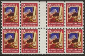 USA 1944 Lutheran Sanatorium, Wheatridge, CO. TB Xmas Seal GUTTER BLOCK F/VF-NH-