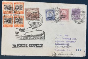 1932 Brazil Graf Zeppelin LZ 127 Airmail Flight cover to Colombia Via Germany