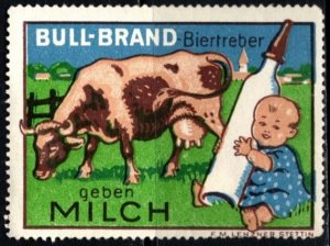 Vintage Germany Poster Stamp Bull-Brand Brewer's Grains Give Milk