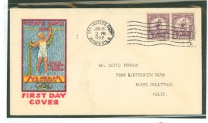 US 718 1932 3c Runner/tenth summer Olympics (Los Angeles) pair on an addressed first day cover with a Bennett cachet.