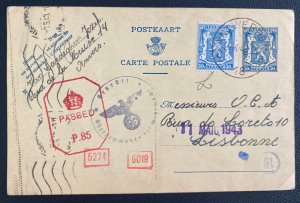 1943 Antwerp Belgium Postal Stationery Postcard Cover To Lisbon Portugal