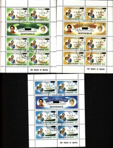 Montserrat-Sc#O56-O61-three used NH Official sheets-Royal Wedding-Princess Diana
