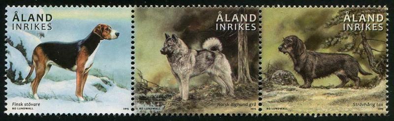 HERRICKSTAMP NEW ISSUES ALAND Sc.# 373 Hunting Dogs Strip (Folded)