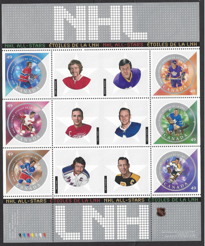 Canada #2017 MNH sheet, NHL all-stars, various hockey players, issued 2004