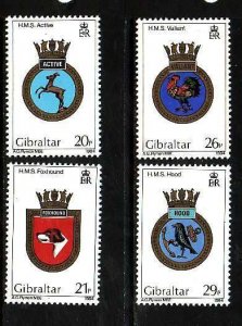 Gibraltar-Sc#465-8- id10-unused NH set-Military-Royal Navy Ship Crests-1984-