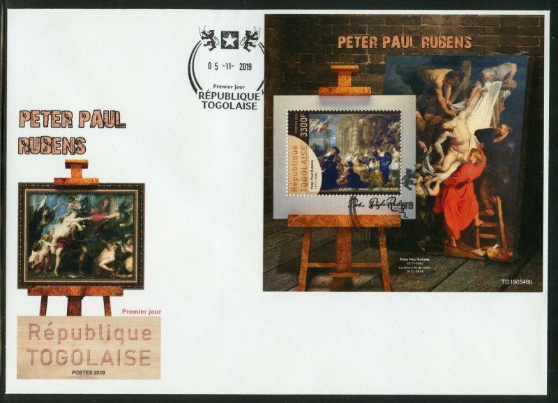 TOGO 2019  PETER PAUL RUBENS PAINTINGS  SOUVENIR  SHEET FIRST DAY COVER