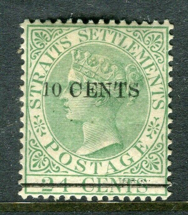 STRAITS SETTLEMENTS; 1891 early QV surcharged Mint hinged Shade of 10 CENTS