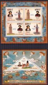 Ivory Coast 2012 Great Voyagers C. Columbus F. Magellan Ships Sheet + S/S MNH