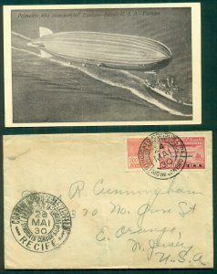 BRAZIL 1930, Zeppelin Flight cover to U.S. w/#4CL9, PLUS unused Zepp card, F/VF