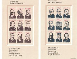 Scott 2216 - 2219 - American Presidents. Ameripex 86  Sheets.   #02 2216SH4