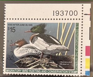 US Scott RW61 Red Breasted Margansers Mint LH  Plate Number Single 193700