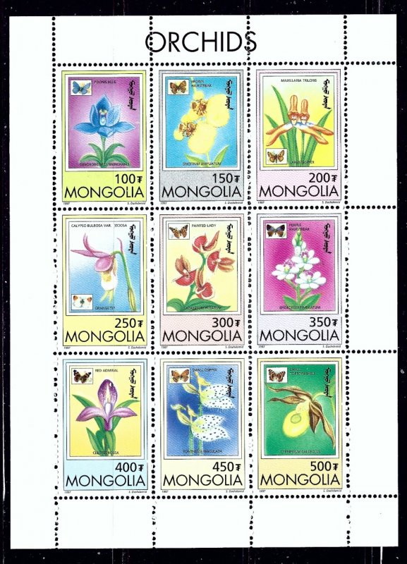 Mongolia 2269-77 MNH 1999 butterflies and orchids sheet    (ap1586)