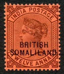 Somaliland SG20 12a purple/red Overprint at Bottom M/M Cat 12 pounds