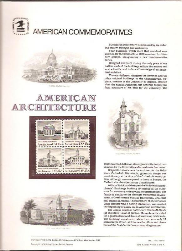 United States 1979 Buildings  Commemorative Panel SC cp111