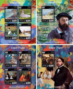 Art Paintings Degas van Dyck Hals Rubens etc Maldives 38 MNH sheets stamp set