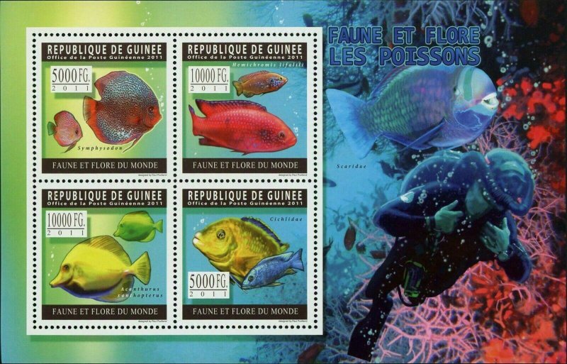 Fish Stamp Symphysodon Hemichromis Lifalili Acanthurus Xanthopterin S/S MNH 