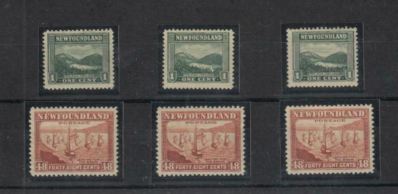 NEWFOUNDLAND  # 131,199 VF-2MNH/4LH 1,48cts 3-FISHING FLEET/3-HILLS CAT VAL $68