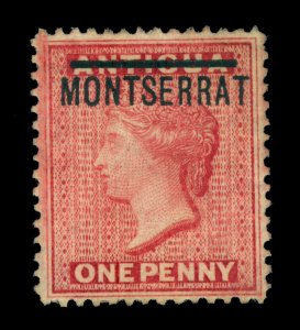 British Colonies - MONTSERRAT 1884  Victoria ovpt 1p rose red Scott # 6 unused