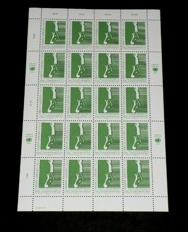 U.N. VIENNA #293, 2001, DAG HAMMARSKJOLD, SHEET OF 20, NICE!! LQQK!!