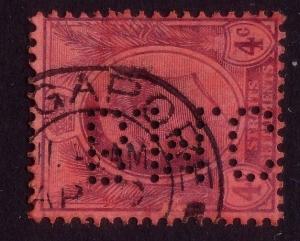 MALAYA STRAITS SETTLEMENTS EVII 4c used Singapore : BMC perfin.............43350