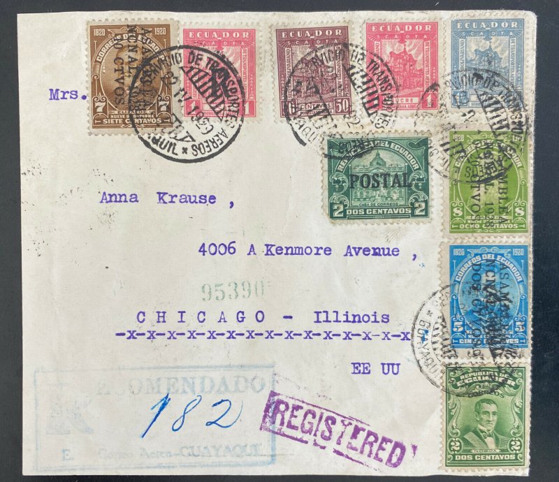 1932 Guayaquil Ecuador Airmail Cover To Chicago IL Usa Advertising Seal